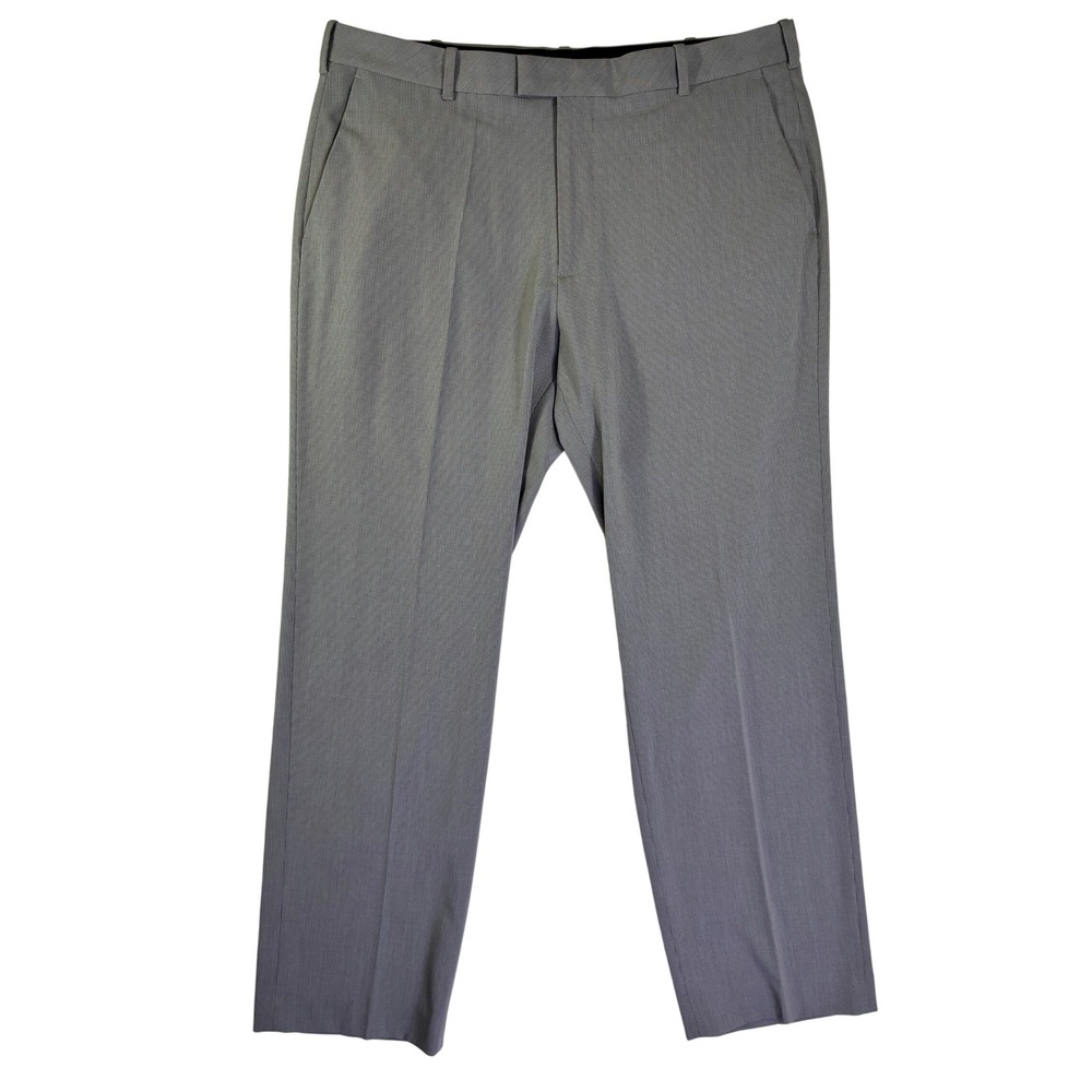 Van Heusen Flex Straight Fit Grey Micro Check Dress Pants 36x29 Mens Trousers